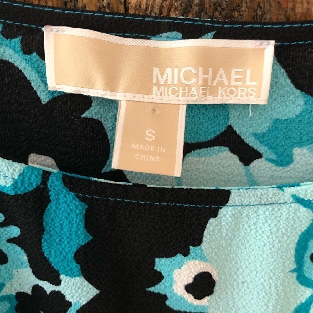 Michael Kors Sz S Turquoise Springtime Floral Relaxed Side Tie Kimono Top - Picture 4 of 8